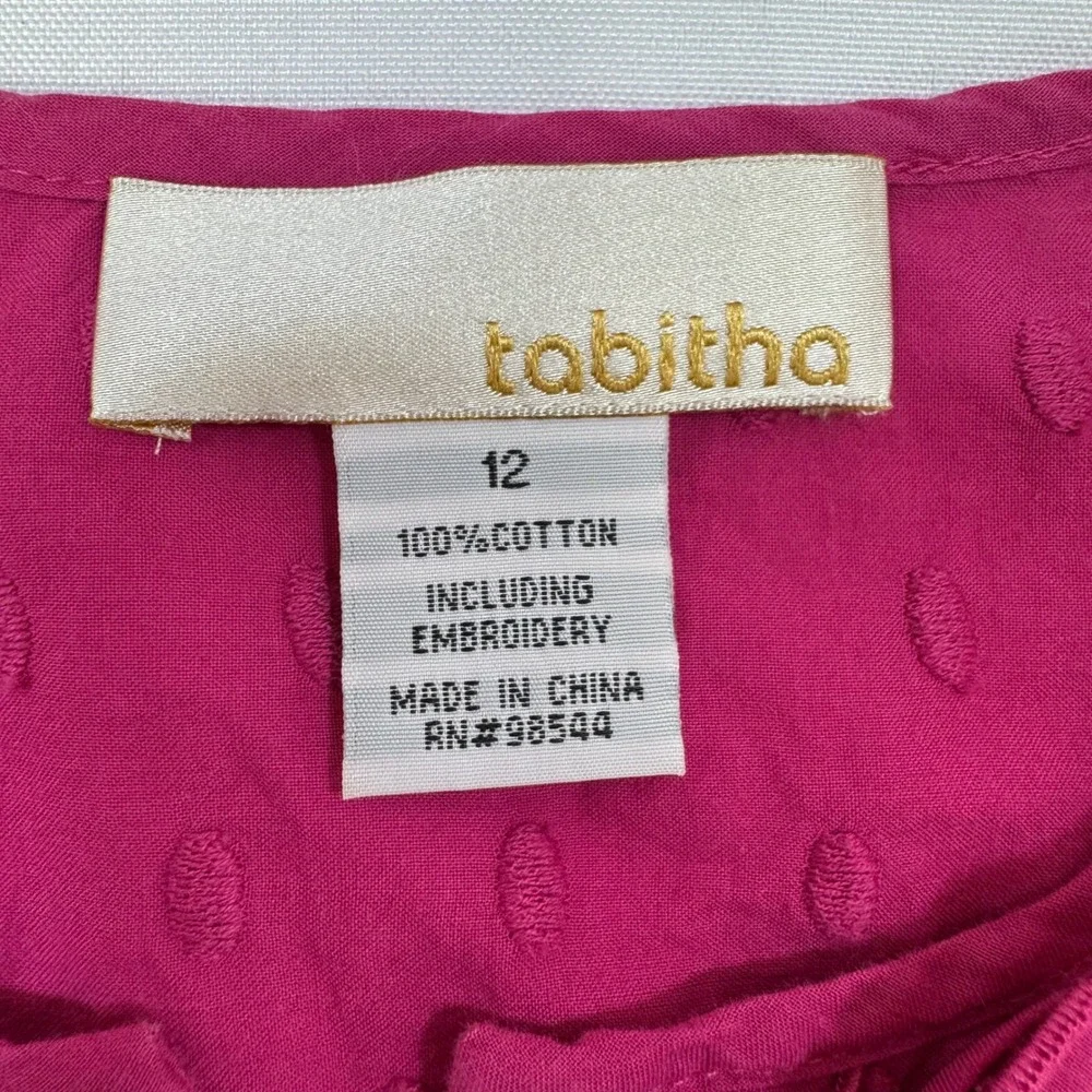 Tabitha Anthropologie Ruffle Swiss Dot Dress Women 12 Pink Cotton Belted - Picture 4 of 14